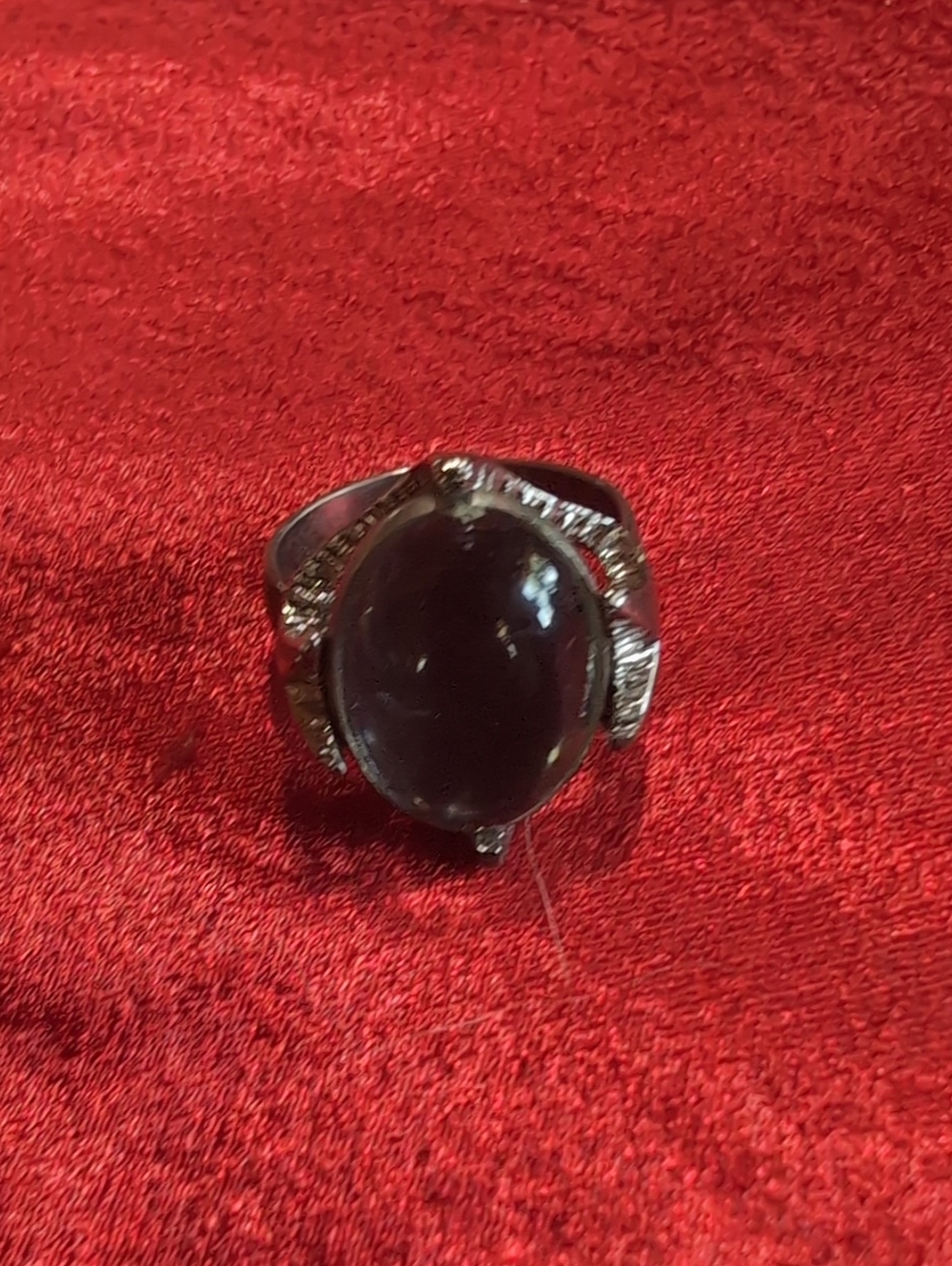 Silver-Tone Black Cabochon Statement Ring